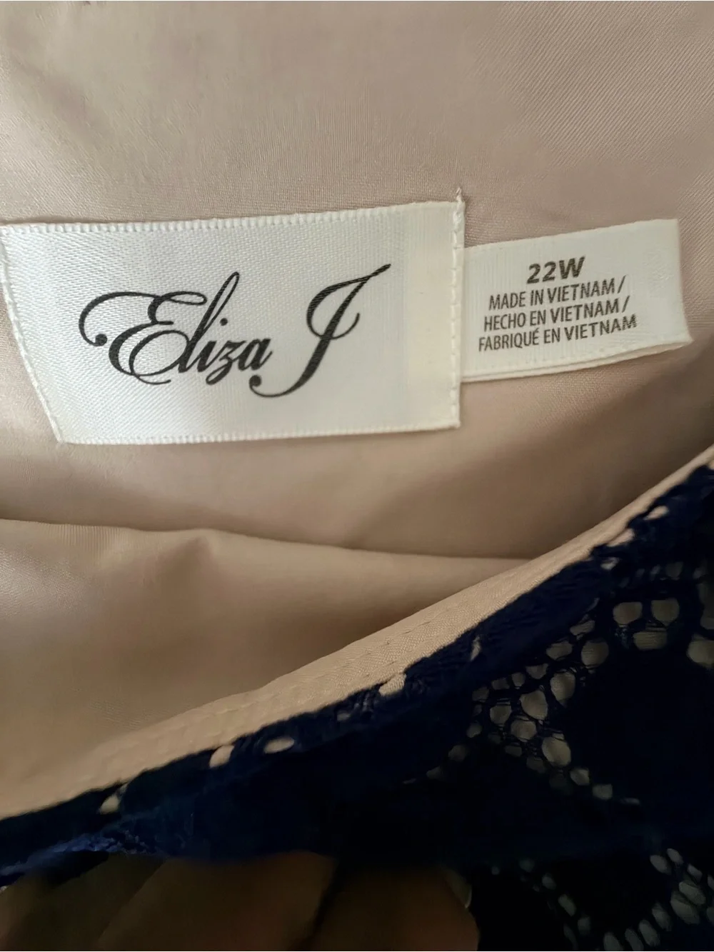 Eliza J Navy Lace Midi Dress with Nude Lining